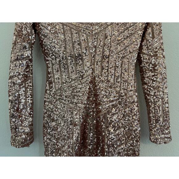 Gianni Bini Pink Gold Sequin Long Sleeve Bodycon Mini Dress Small Cocktail - Picture 9 of 15